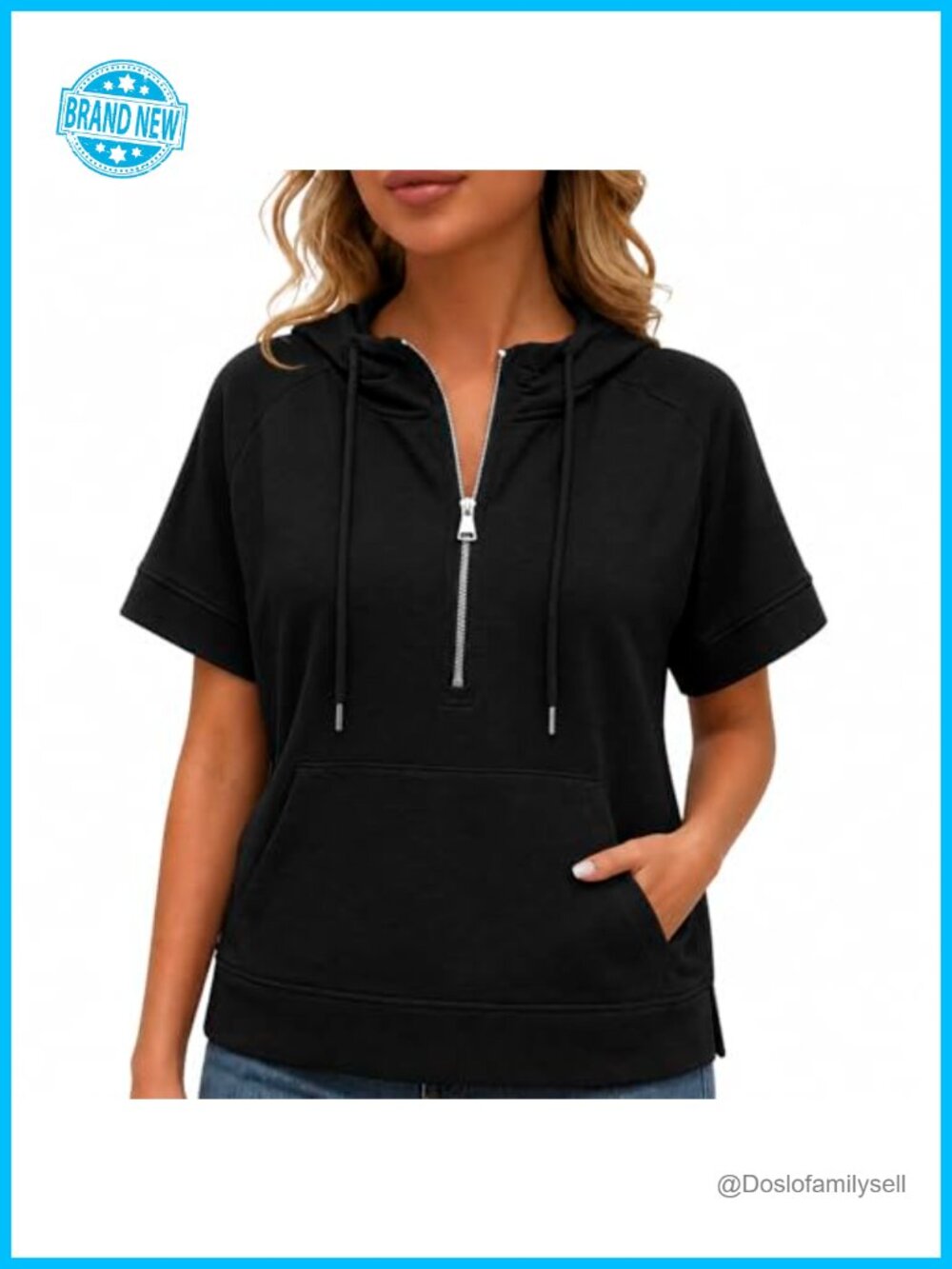 Women's Short Sleeve Half Zip Hoodie Relaxed Fit Sweatshirt